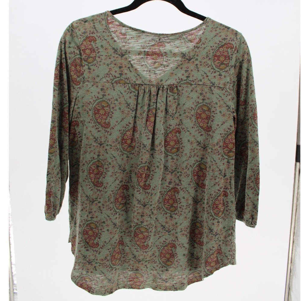 St. John's Bay $39 Small Boho Peasant‎ Green Burgundy Paisley Print 3/4 Sleeve